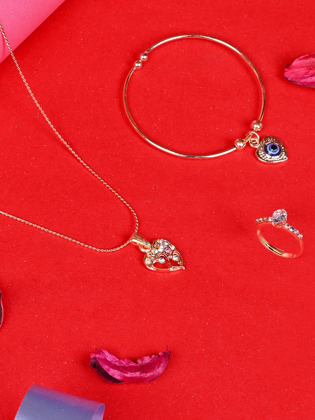 LOOM LEGACY Rose Gold-Plated Stone-Studded Details Jewellery Set