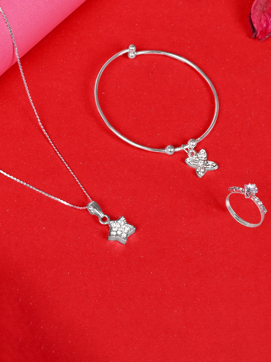 LOOM LEGACY Silver-Plated Stone-Studded Jewellery Set