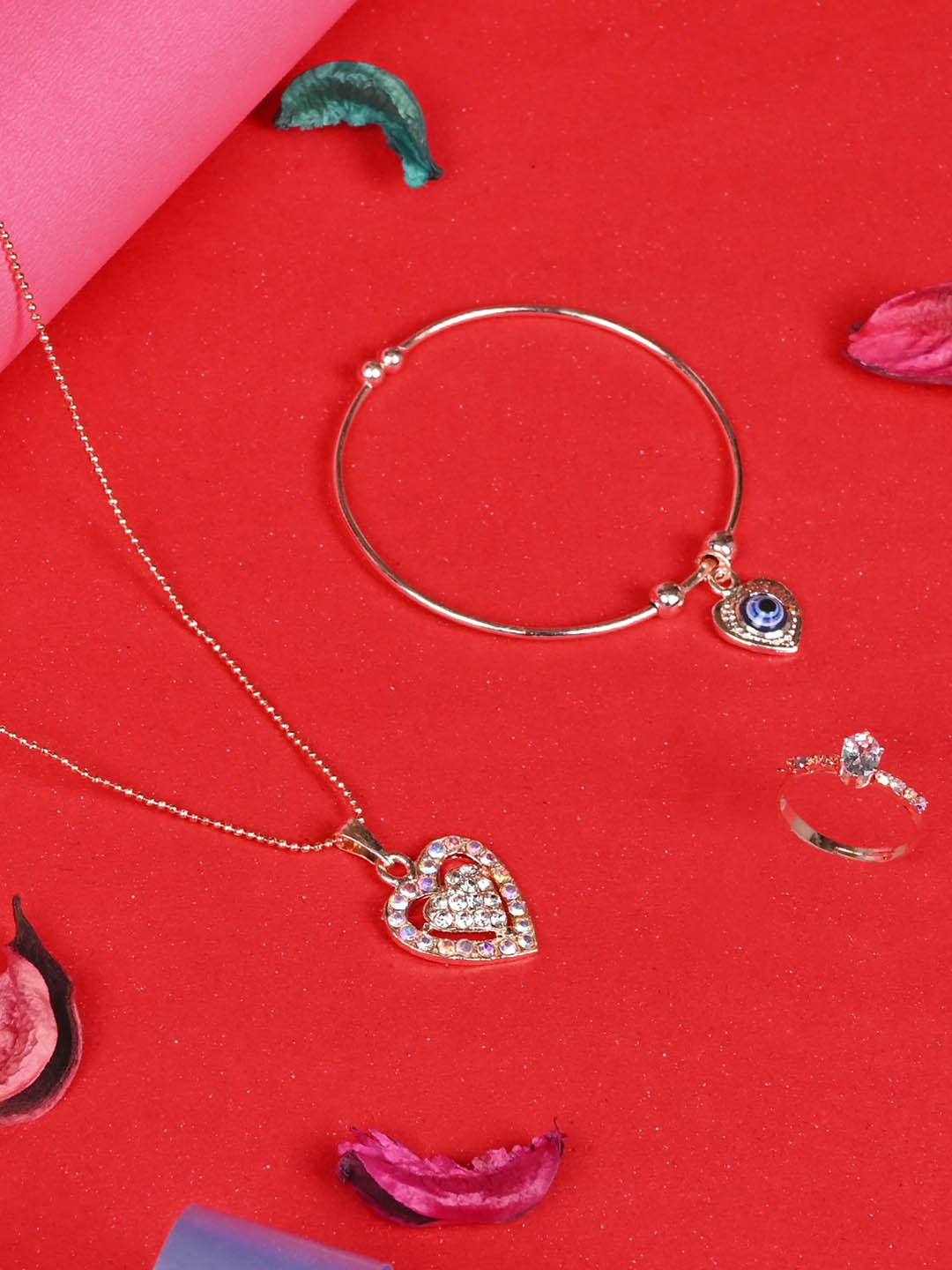 LOOM LEGACY Rose Gold-Plated Stone Studded Details Jewellery Set