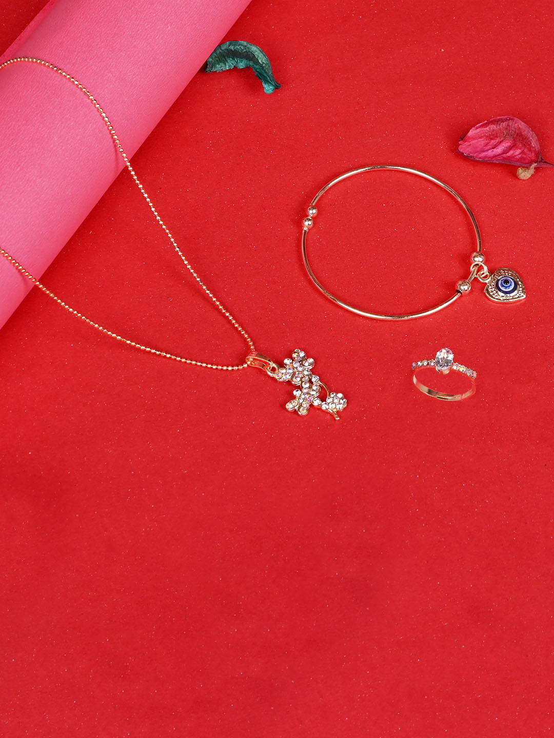 LOOM LEGACY Rose Gold-Plated Stone Studded Jewellery Set