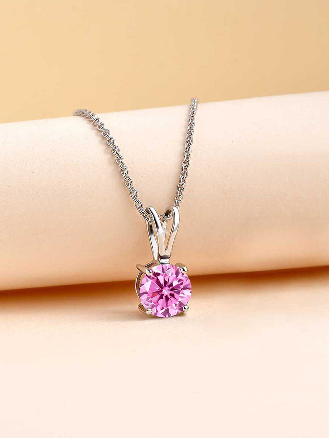 Ornate Jewels 925 Sterling Silver Cubic Zirconia Solitaire Pendant with Chain