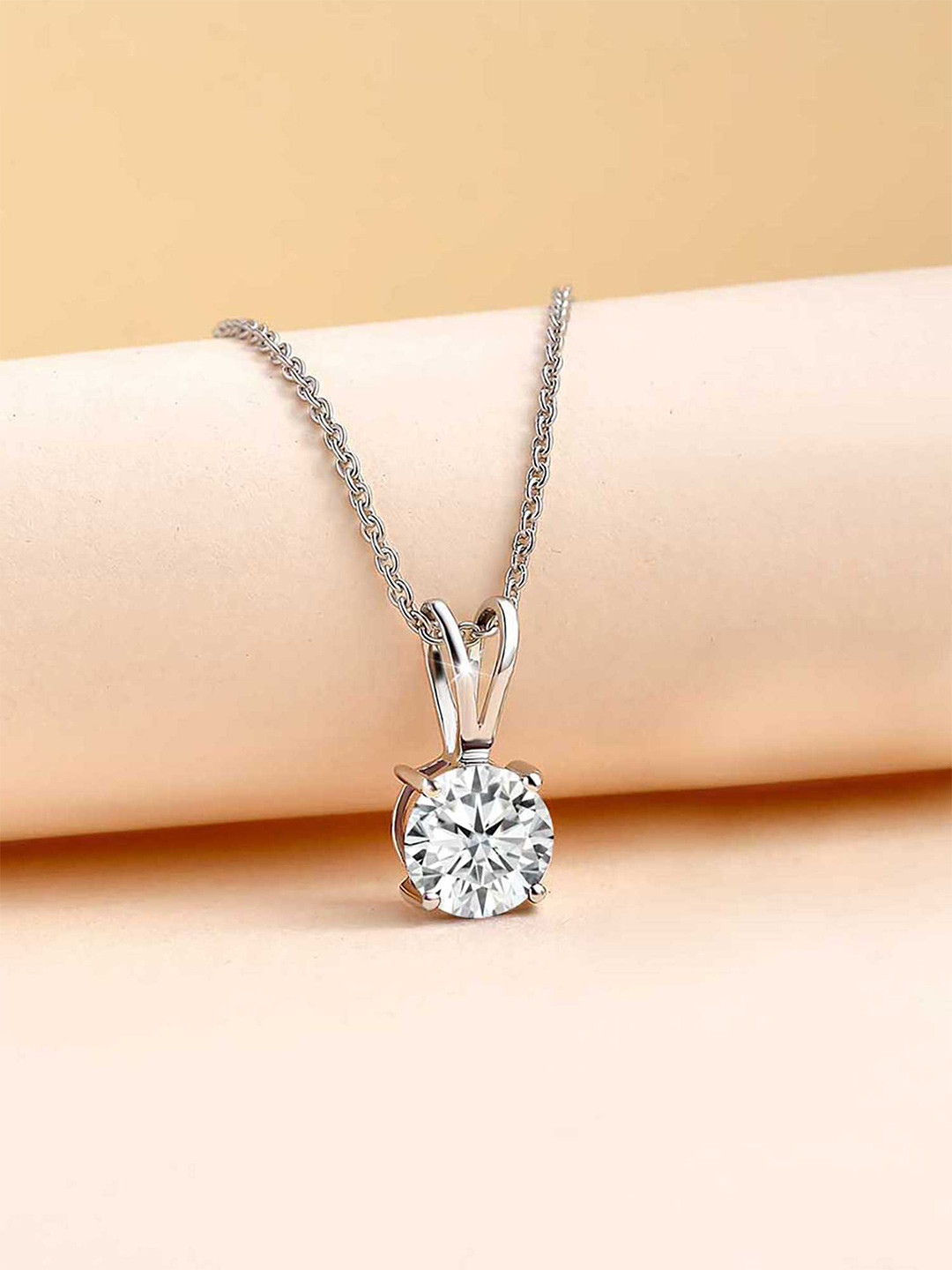 Ornate Jewels 925 Sterling Silver American Diamond Solitaire Pendant with Chain