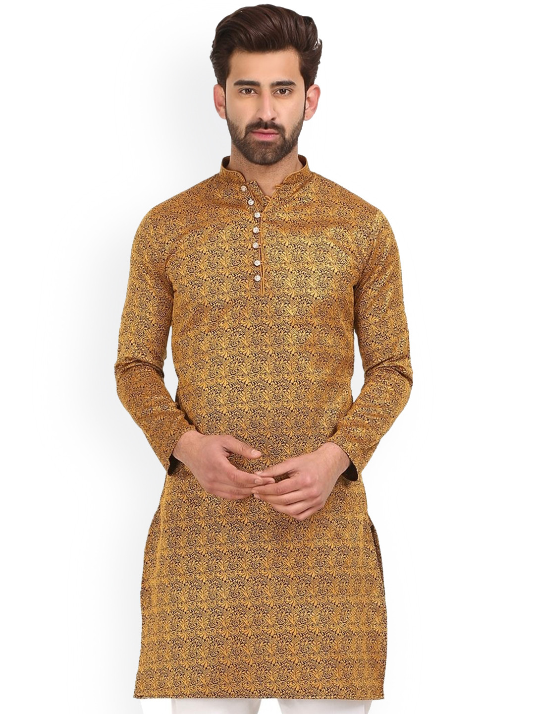 Sydney Heights Mandarin Collar Long Sleeves Jacquard Straight Kurta