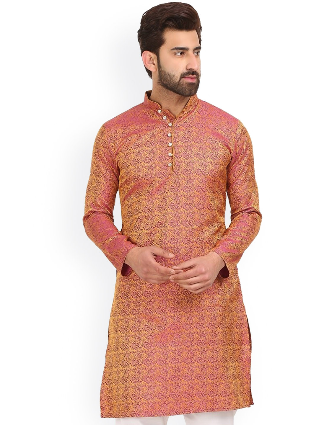 Sydney Heights Mandarin Collar Long Sleeves Jacquard Straight Kurta