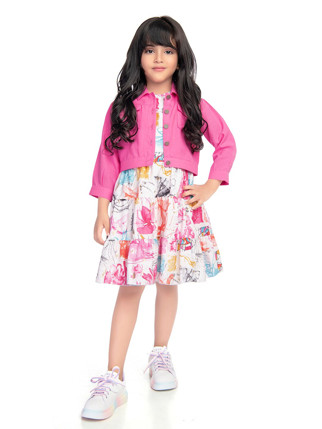 Tiny Baby Girls Floral Printed Linen Fit & Flare Dress
