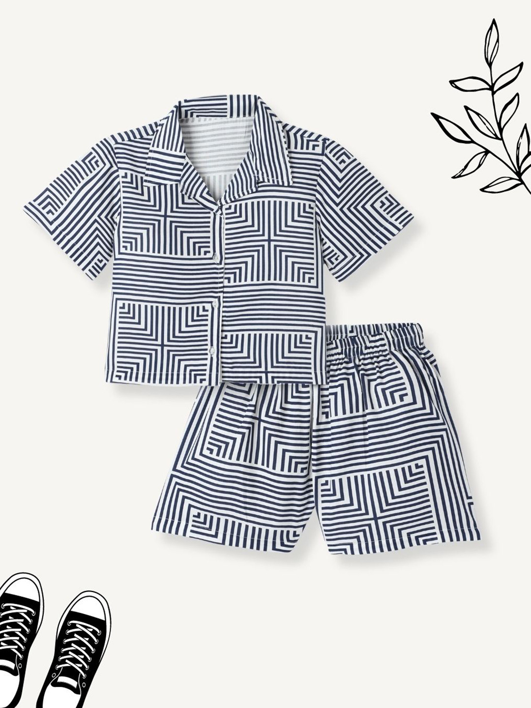 FUNKRAFTS Girls Abstract Printed Short Sleeves Pure Cotton Shirt & Shorts