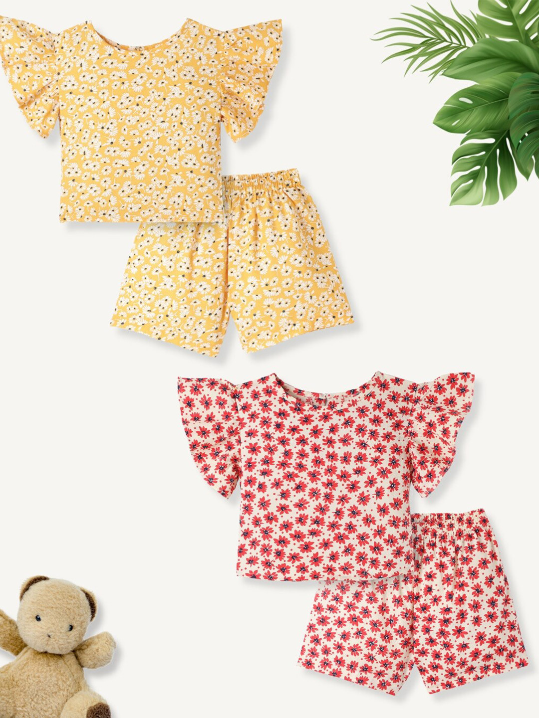 FUNKRAFTS Girls Pack Of 2 Printed Pure Cotton Tops With Shorts