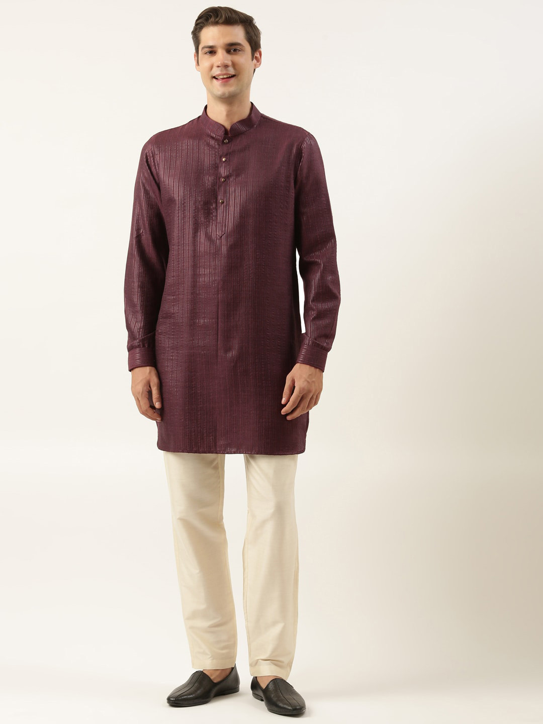 TheEthnic.Co Long Sleeves Mandarin Collar Cotton Pathani Kurta