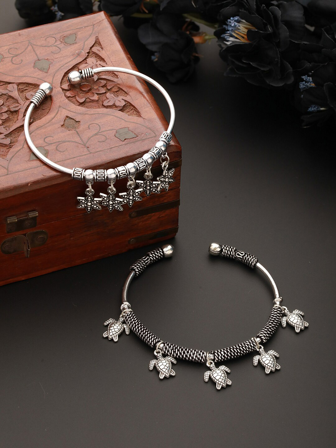 Jazz and Sizzle Set of 2 Silver Plated Charm Bracelet