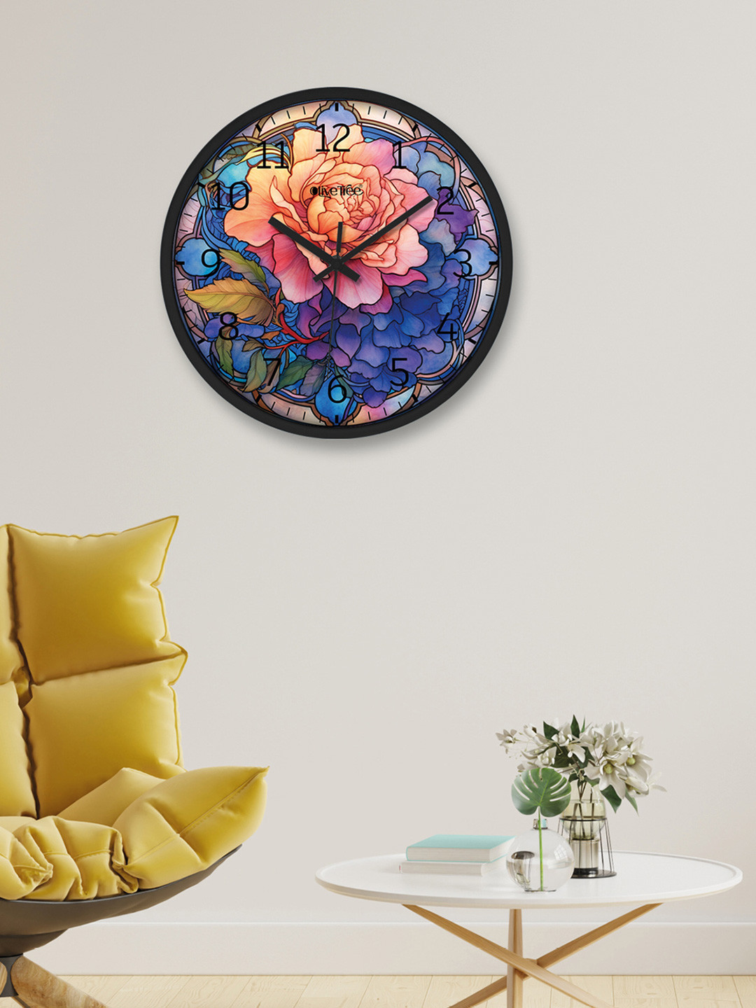 OLIVE TREE Black & Blue Printed Analogue Contemporary Wall Clock