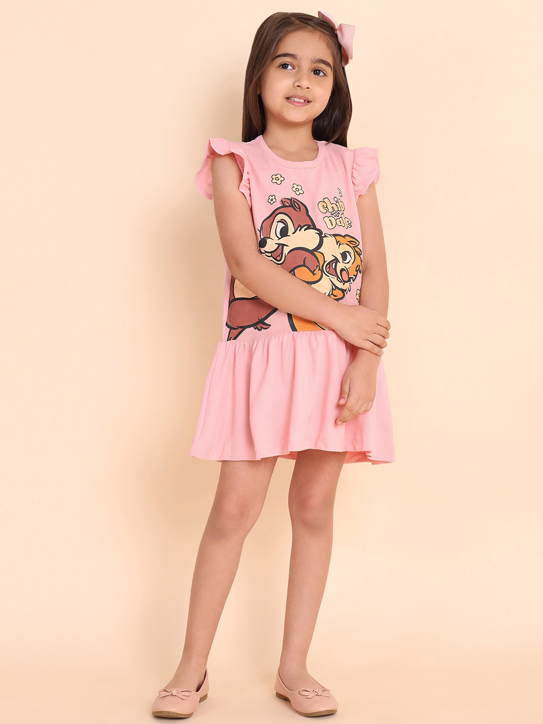 YK Girls Graphic Printed Cap Sleeves Drop-Waist Dress
