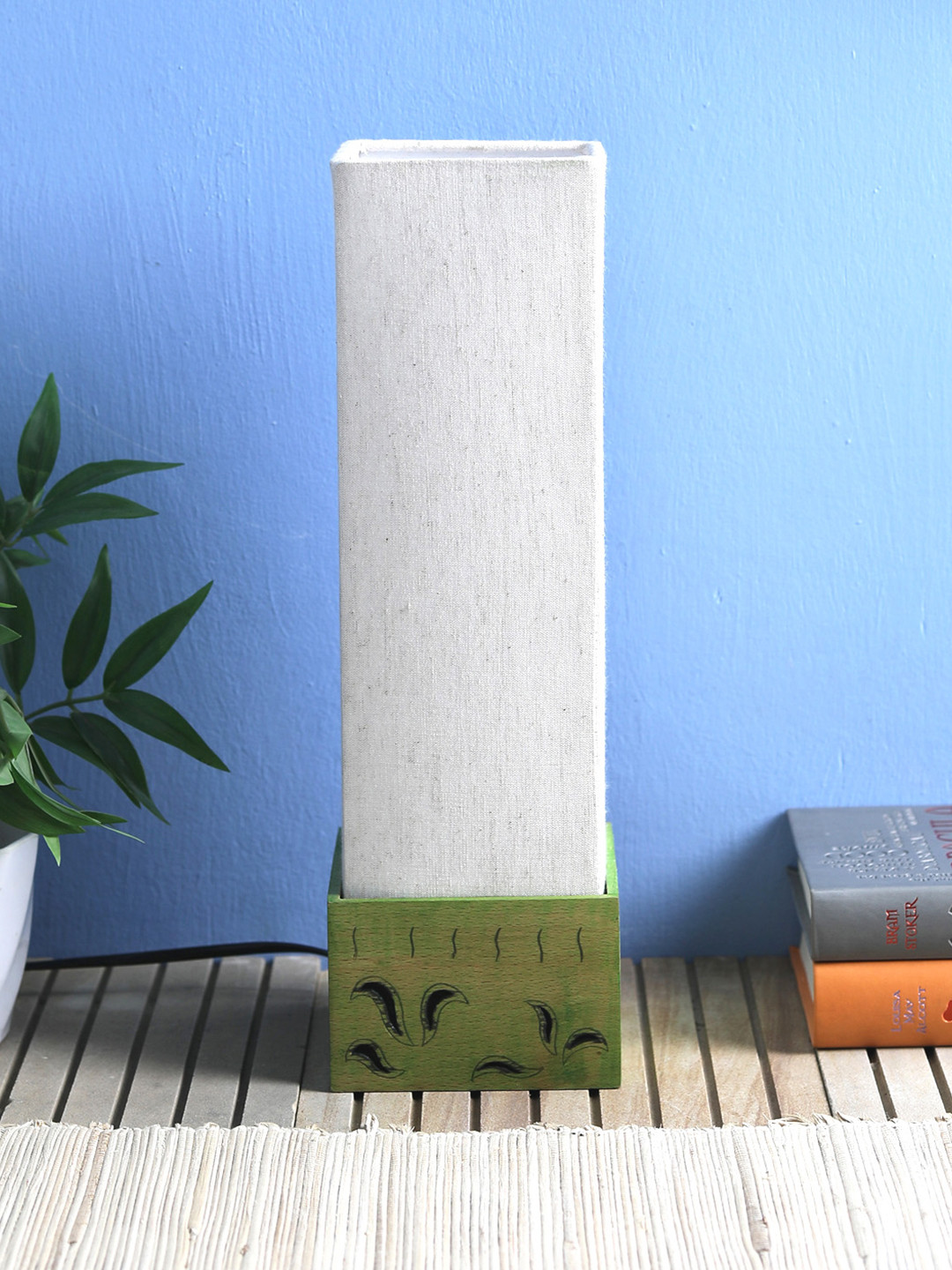VarEesha Green Wooden Contemporary Rectangle Table Lamp