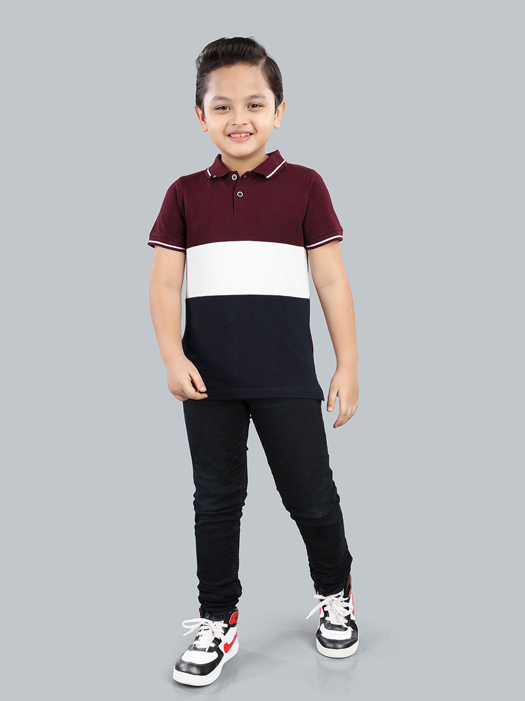 3PIN Boys Colourblocked Round neack Short Slevees Cotton T-shirt