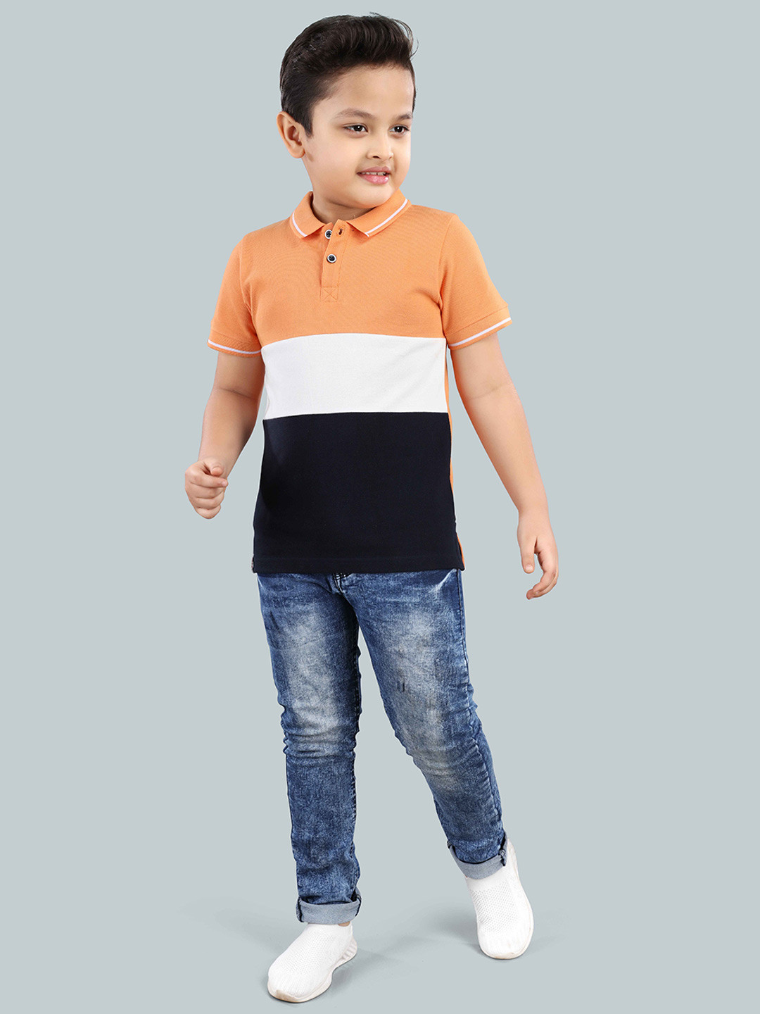 3PIN Boys Colourblocked Polo Collar Cotton T-shirt