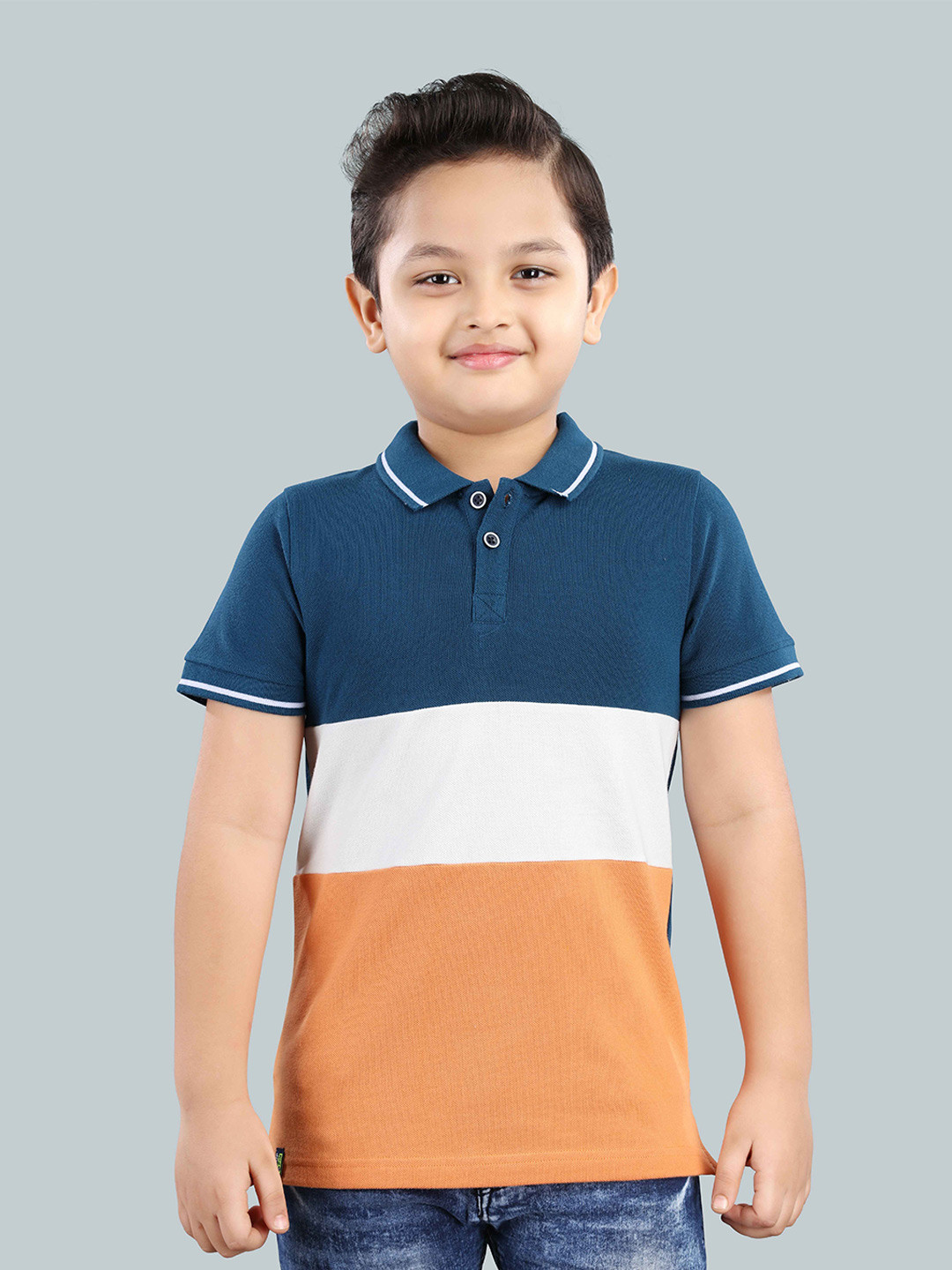 3PIN Boys Colourblocked Polo Collar Short Sleeves Cotton T-shirt