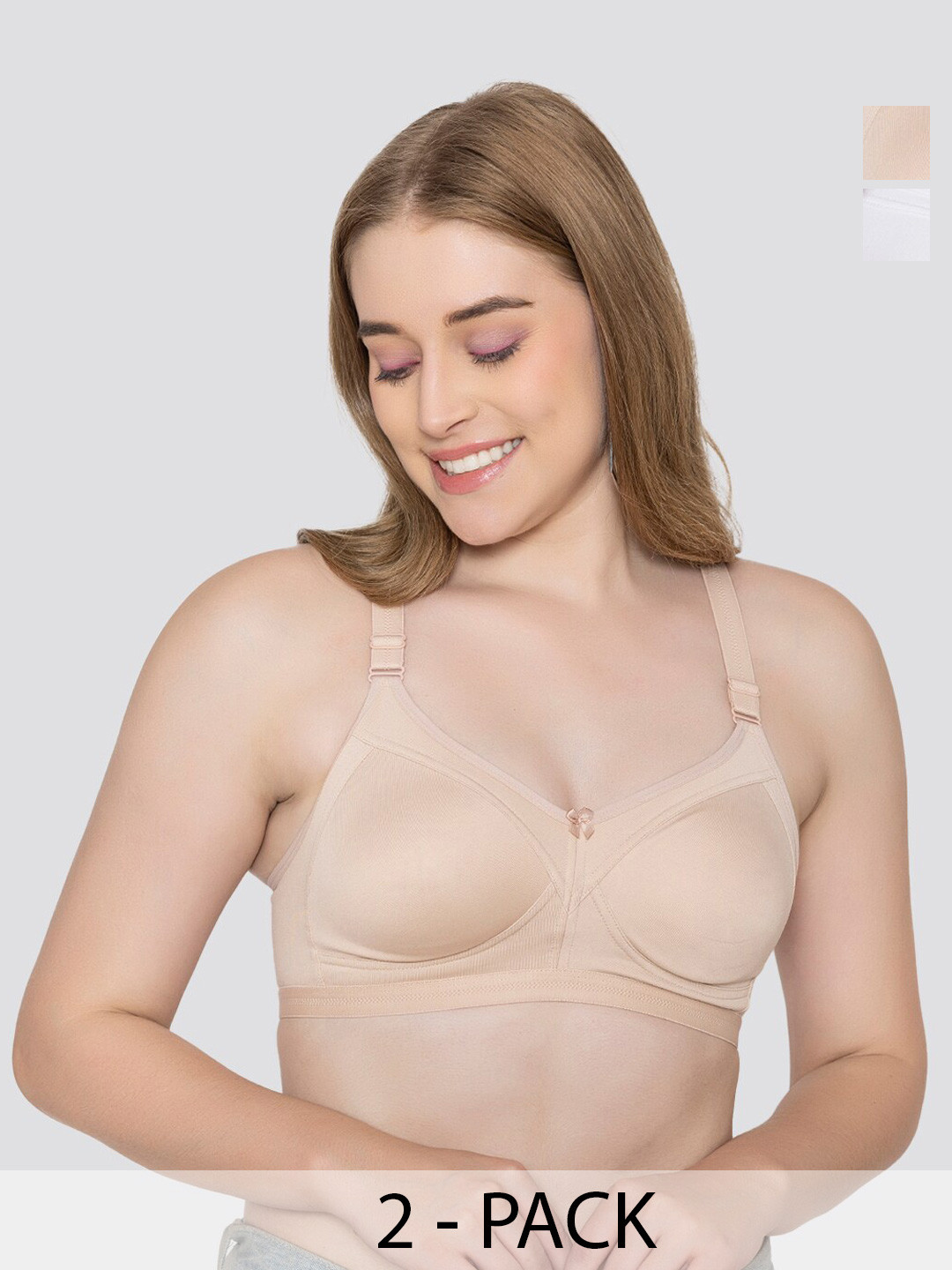MAASHIE Pack of 2 Full Coverage Seamless Everyday Bra ND-WH