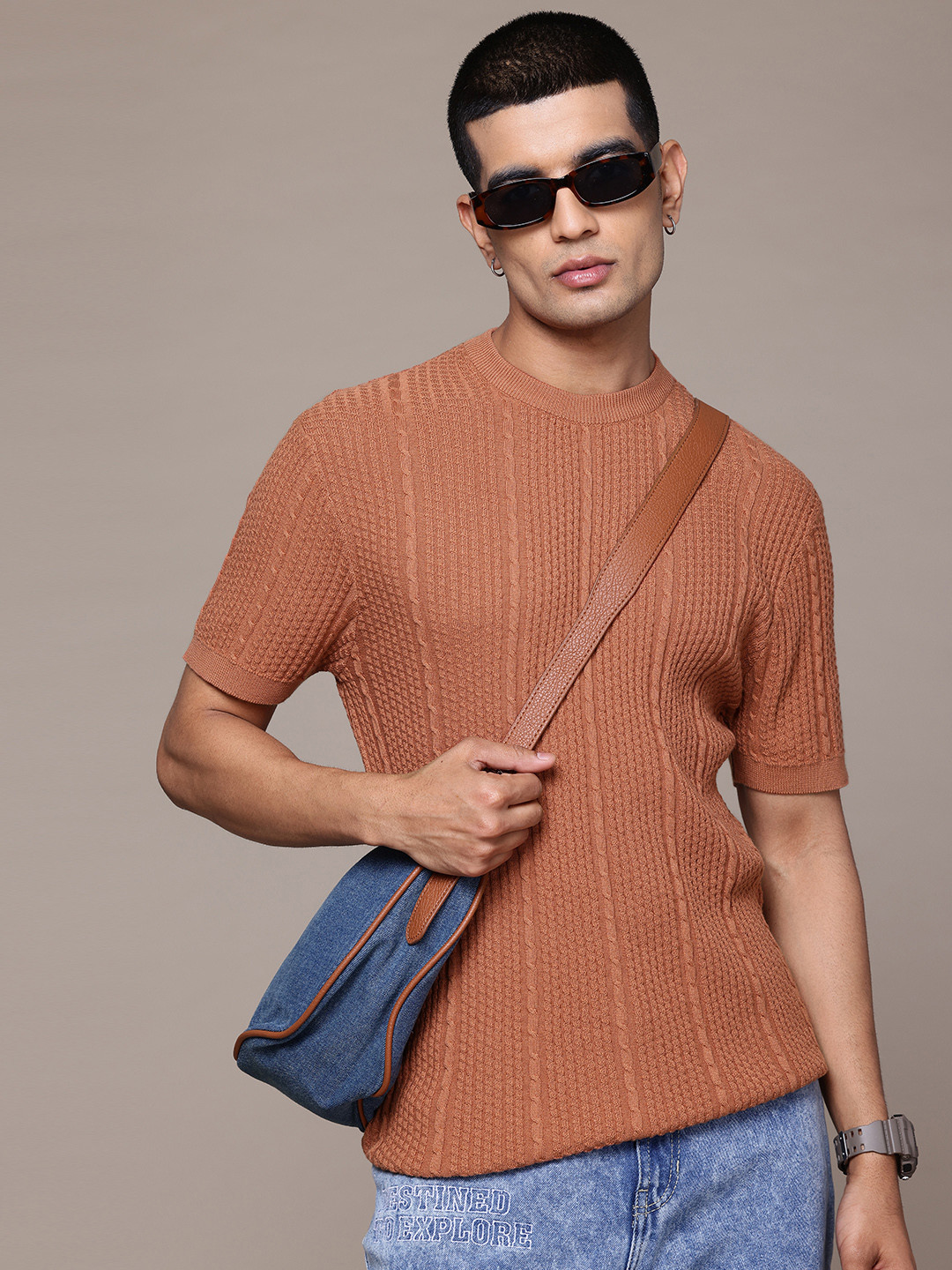 The Roadster Lifestyle Co. Self Design Pure Cotton T-Shirt