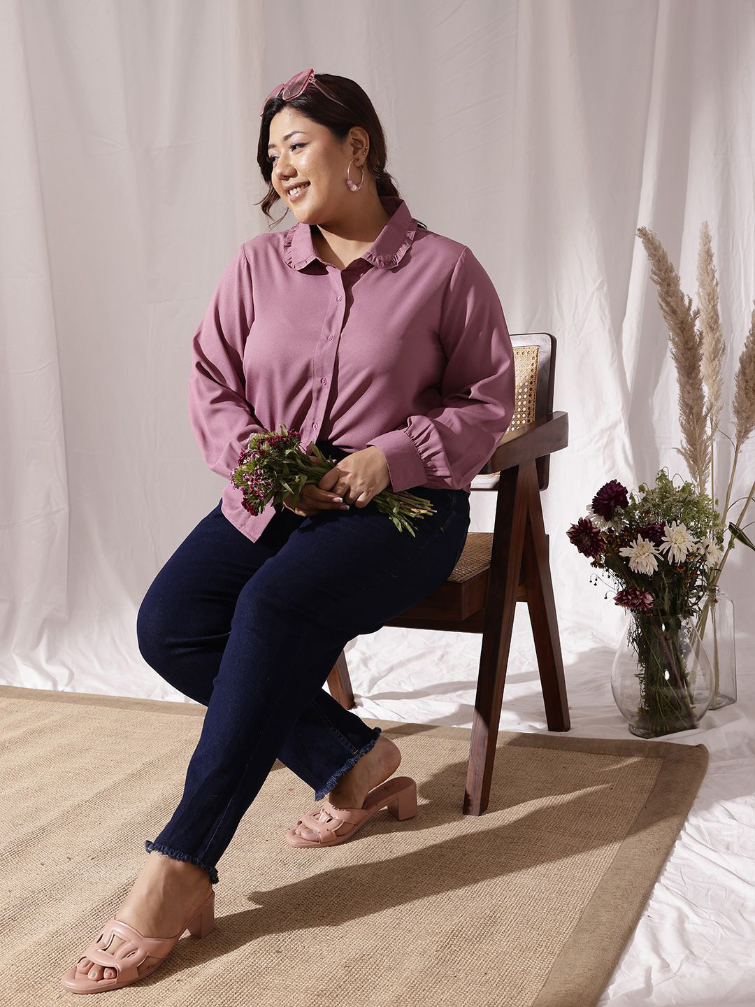 CURVY STREET Plus Size Comfort Frill Regular Fit Shirt