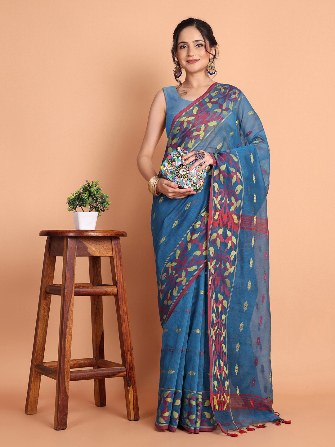 TANTLOOM Woven Design Zari Silk Cotton Partywear Saree
