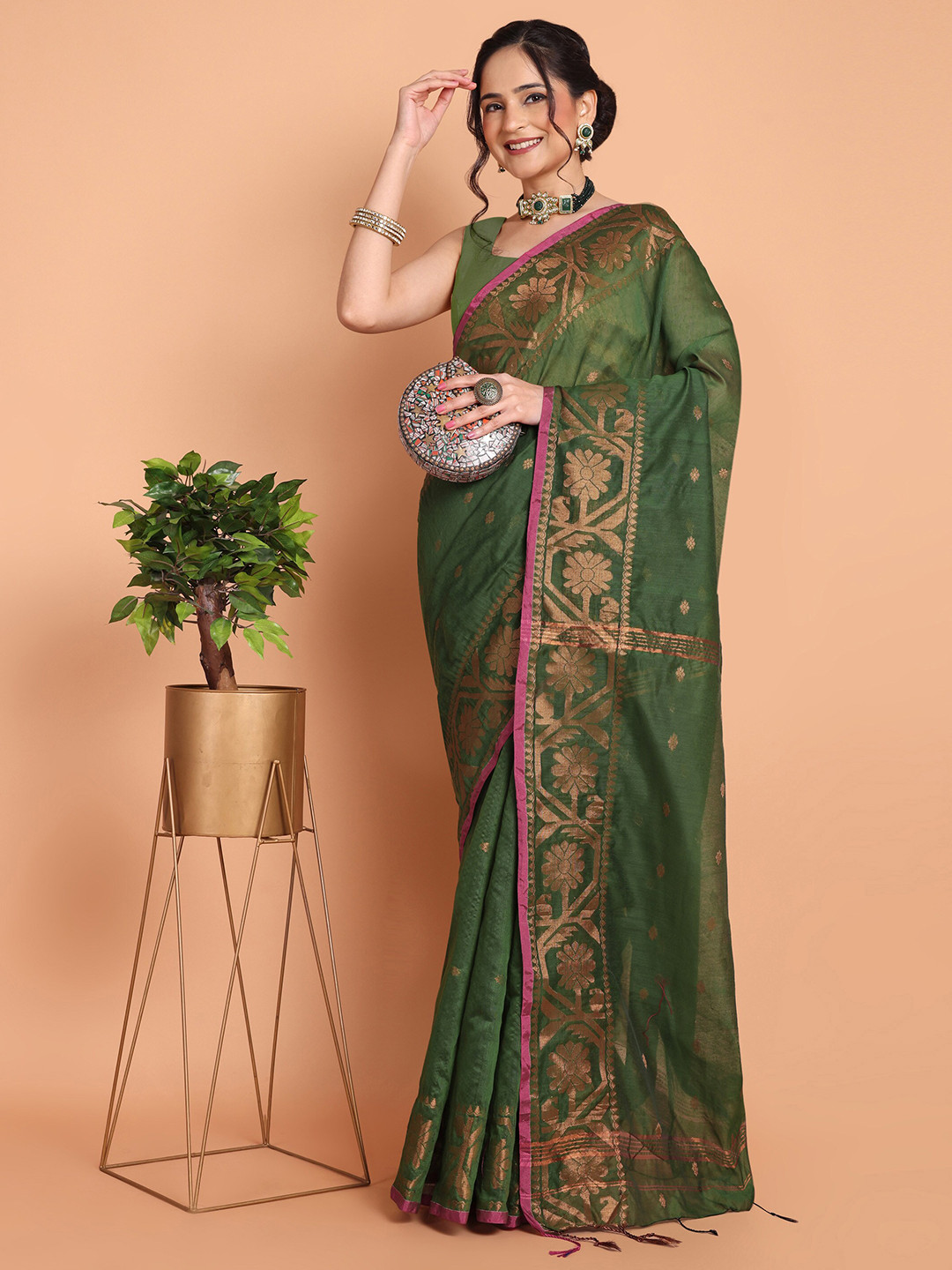 TANTLOOM Woven Design Zari Partywear Saree