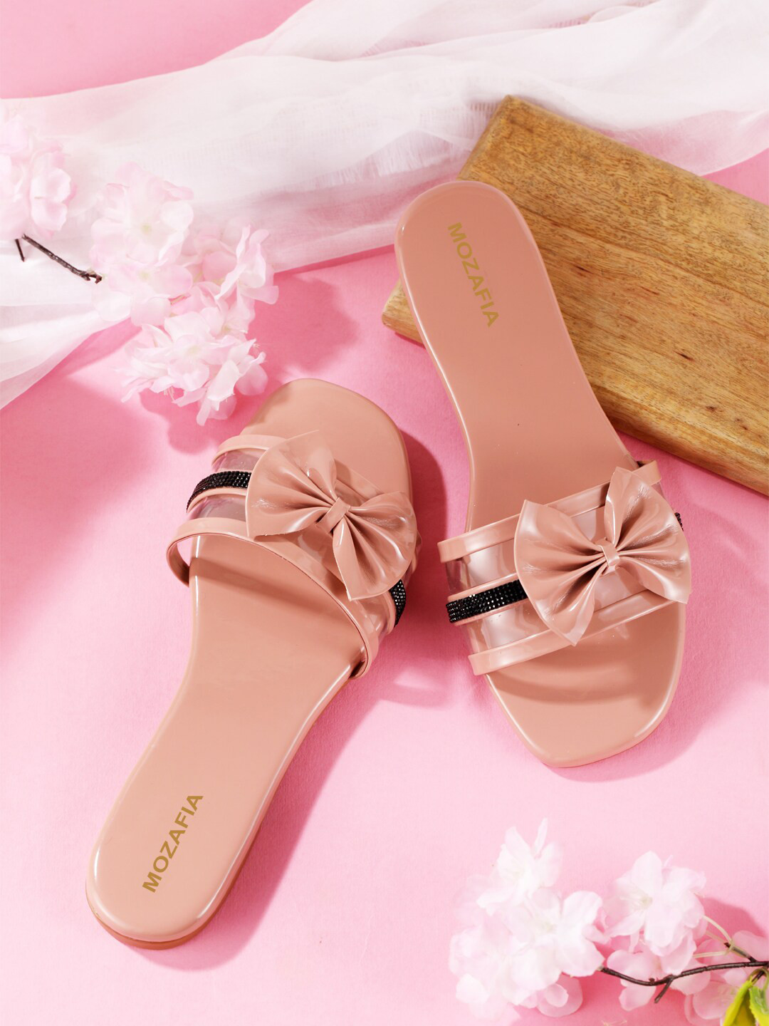 MOZAFIA Open Toe Flats Woth Bow