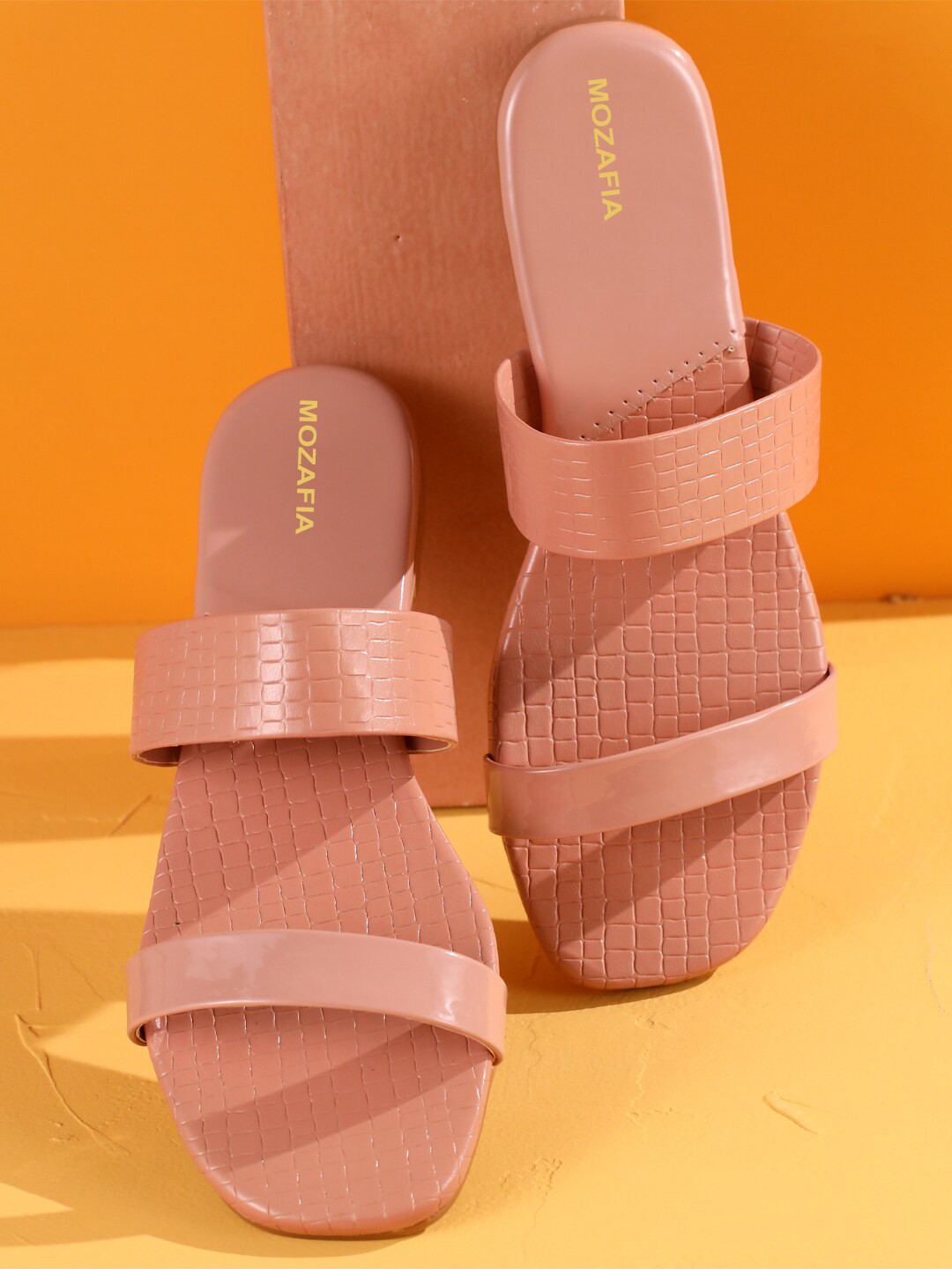 MOZAFIA Textured Open Toe Flats
