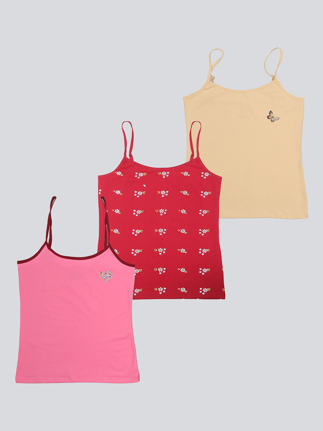 F&S Girls Pack Of 3 Printed Shoulder Straps Camisoles