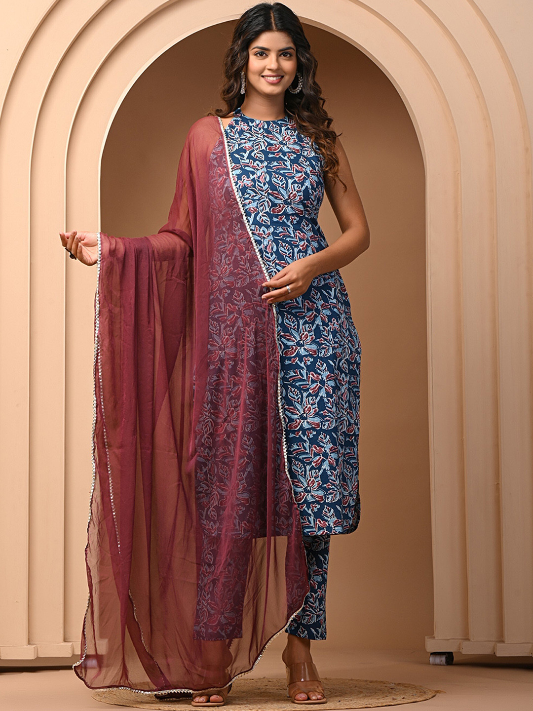 GAYRAA Ethnic Motifs Printed Regular Pure Cotton Kurta with Trousers & Dupatta