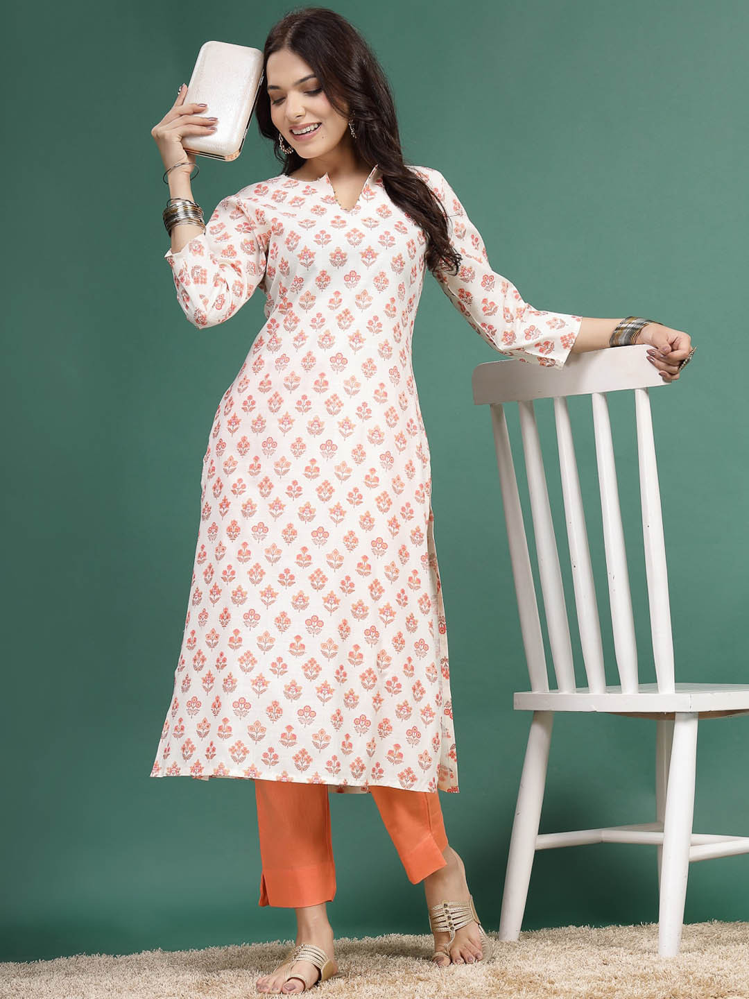 Ramas Ethnic Motifs Printed Cotton Strigth Kurta