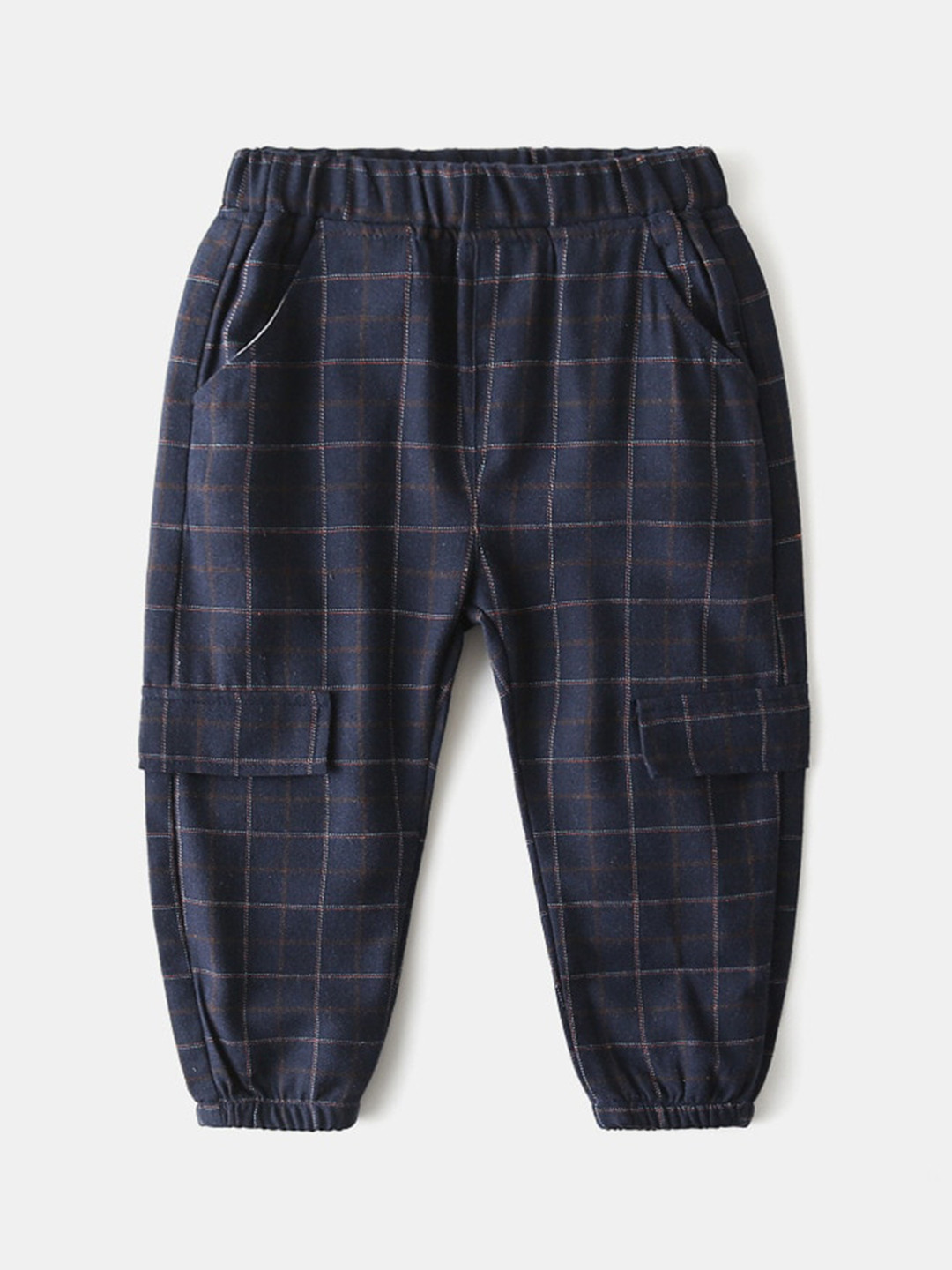 StyleCast Navy Blue Boys Checked Mid Rise Jogger