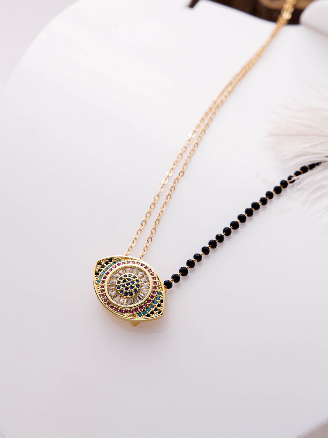 SWASHAA Artificial Beads Gold Plated Stainless Steel Mangalsutra