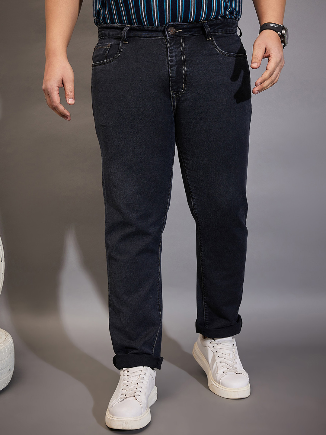 bigbanana Men Solid Black Plus Size Mid Rise Clean Look Stretchable Jeans