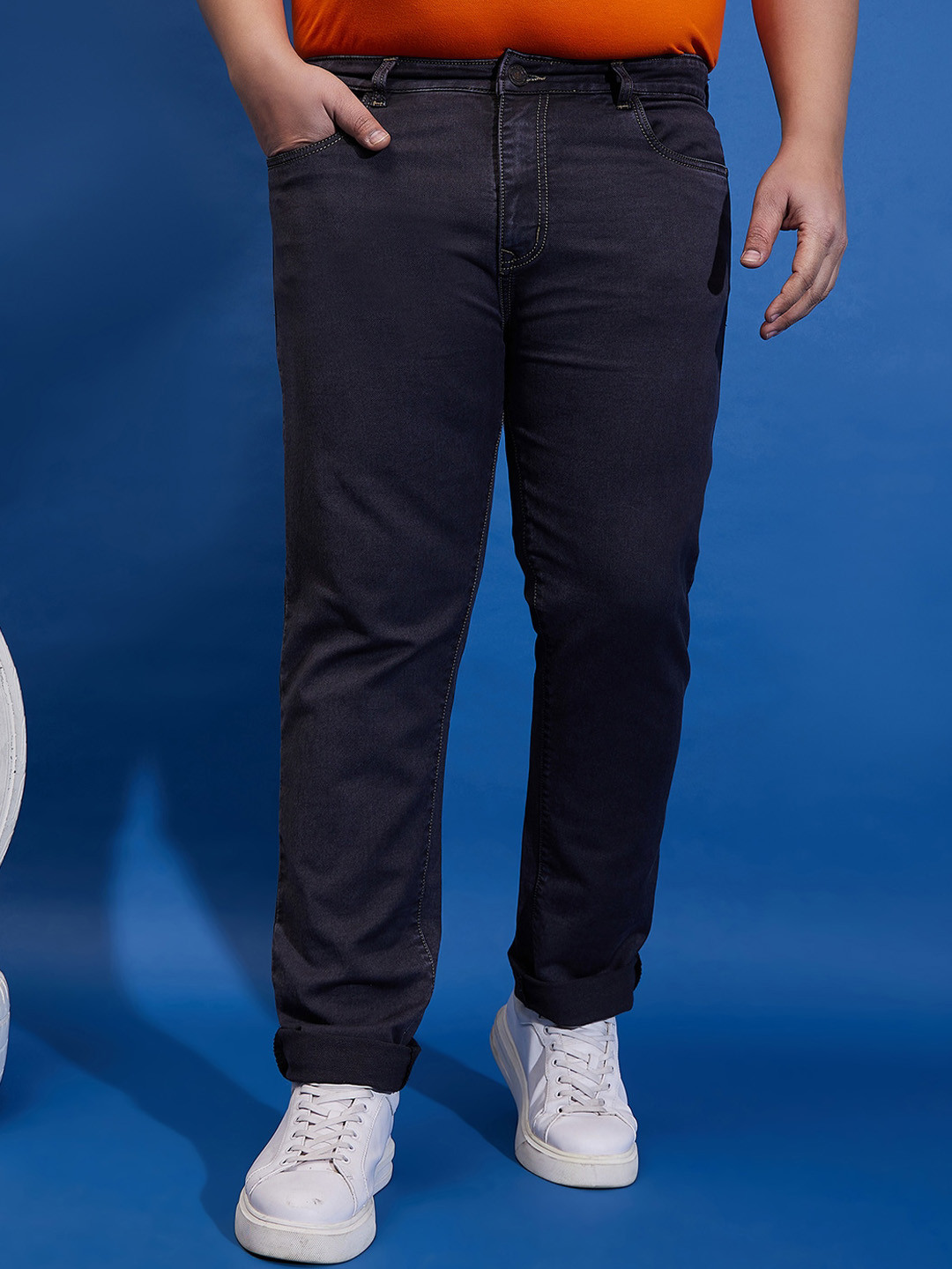 bigbanana Men Solid Grey Plus Size Mid Rise Clean Look Stretchable Jeans