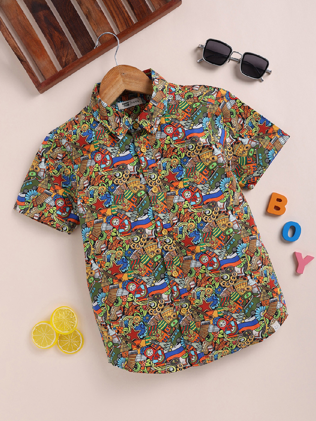 Happy Faces Boys Relaxed Fit Printed Pure Cotton Casual Shirt