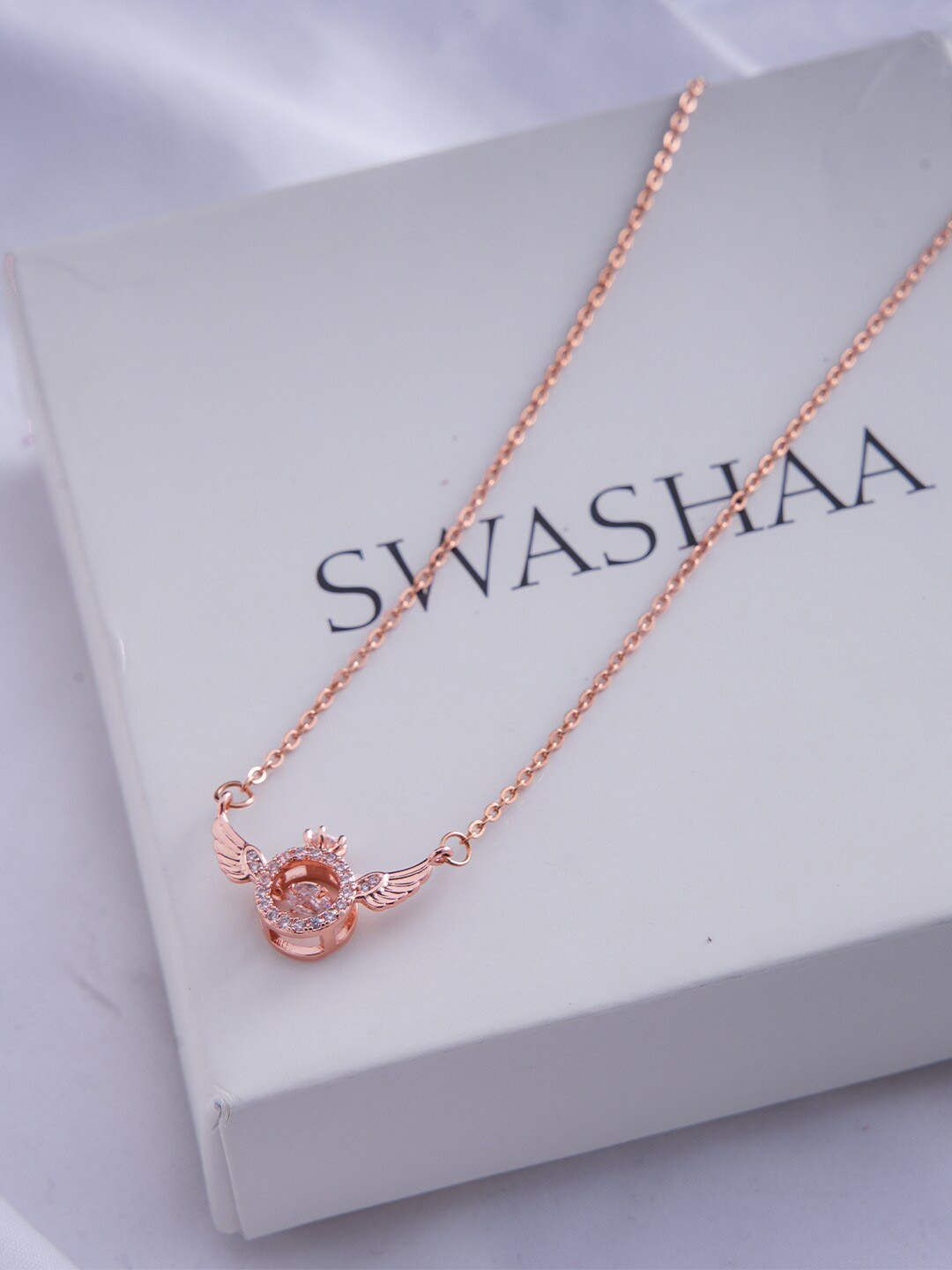 SWASHAA Rose Gold-Plated Stone-Studded Stainless Steel Necklace