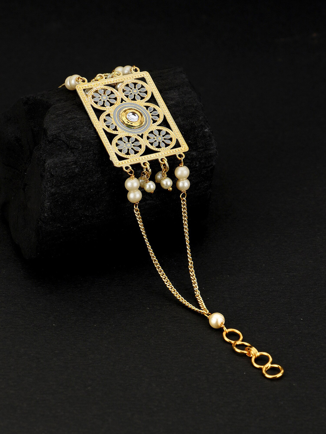 House of Pataudi Gold-Plated Beaded Link Bracelet