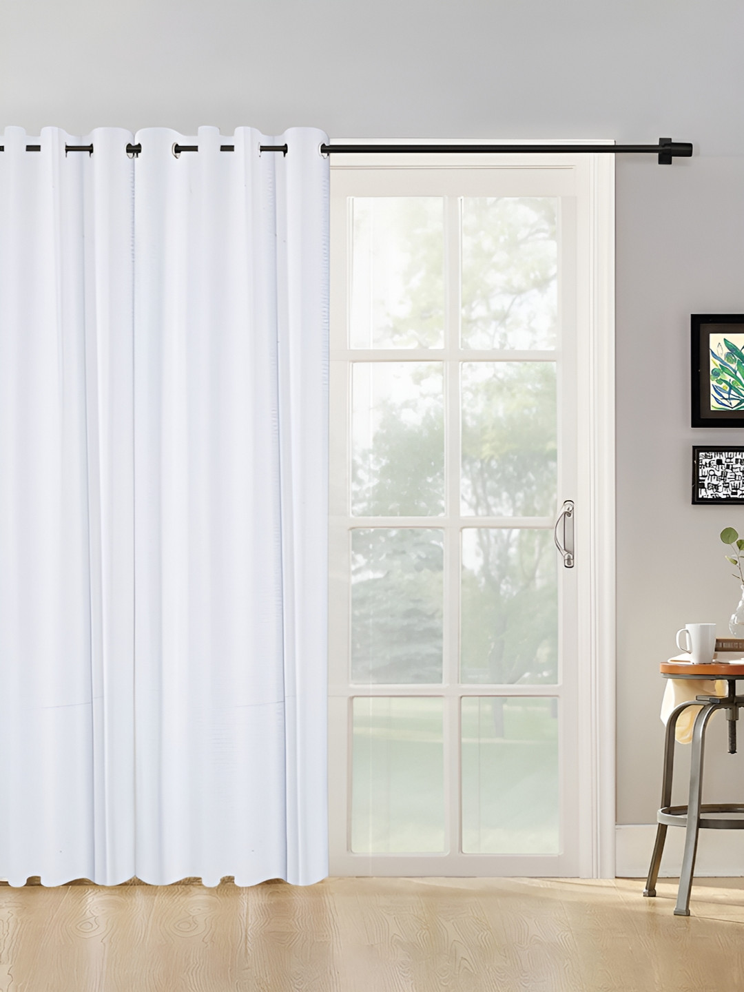HOSTA HOMES White Abstract Black Out Eyelet Door Curtain