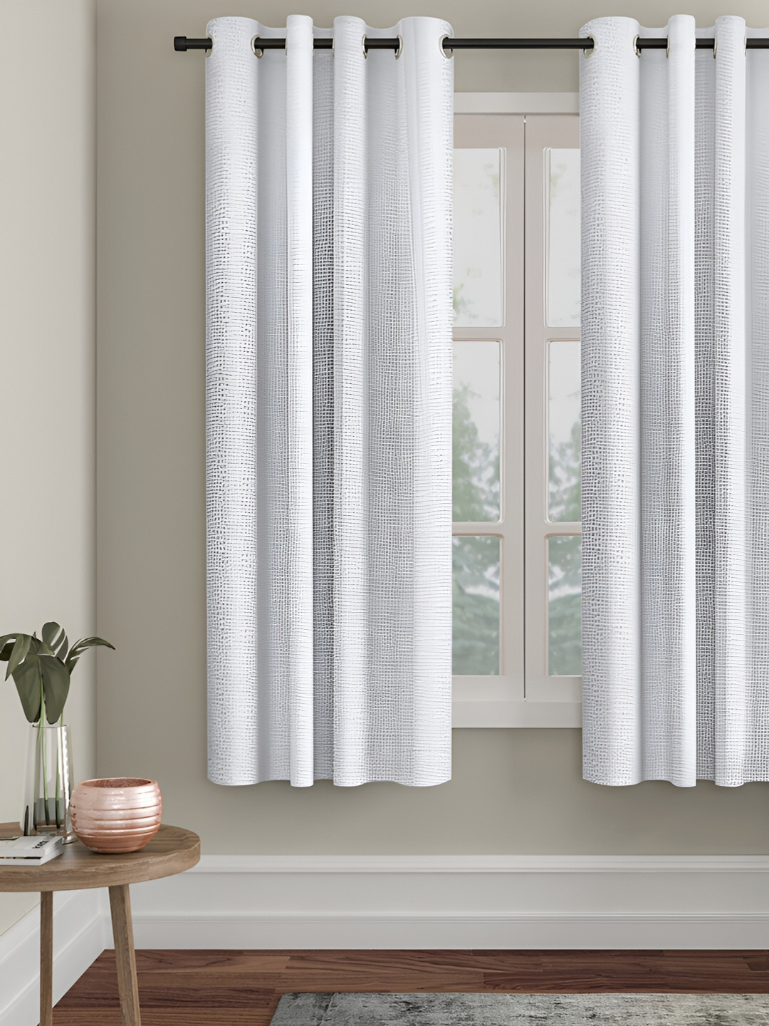 HOSTA HOMES White Abstract Black Out Eyelet Window Curtain