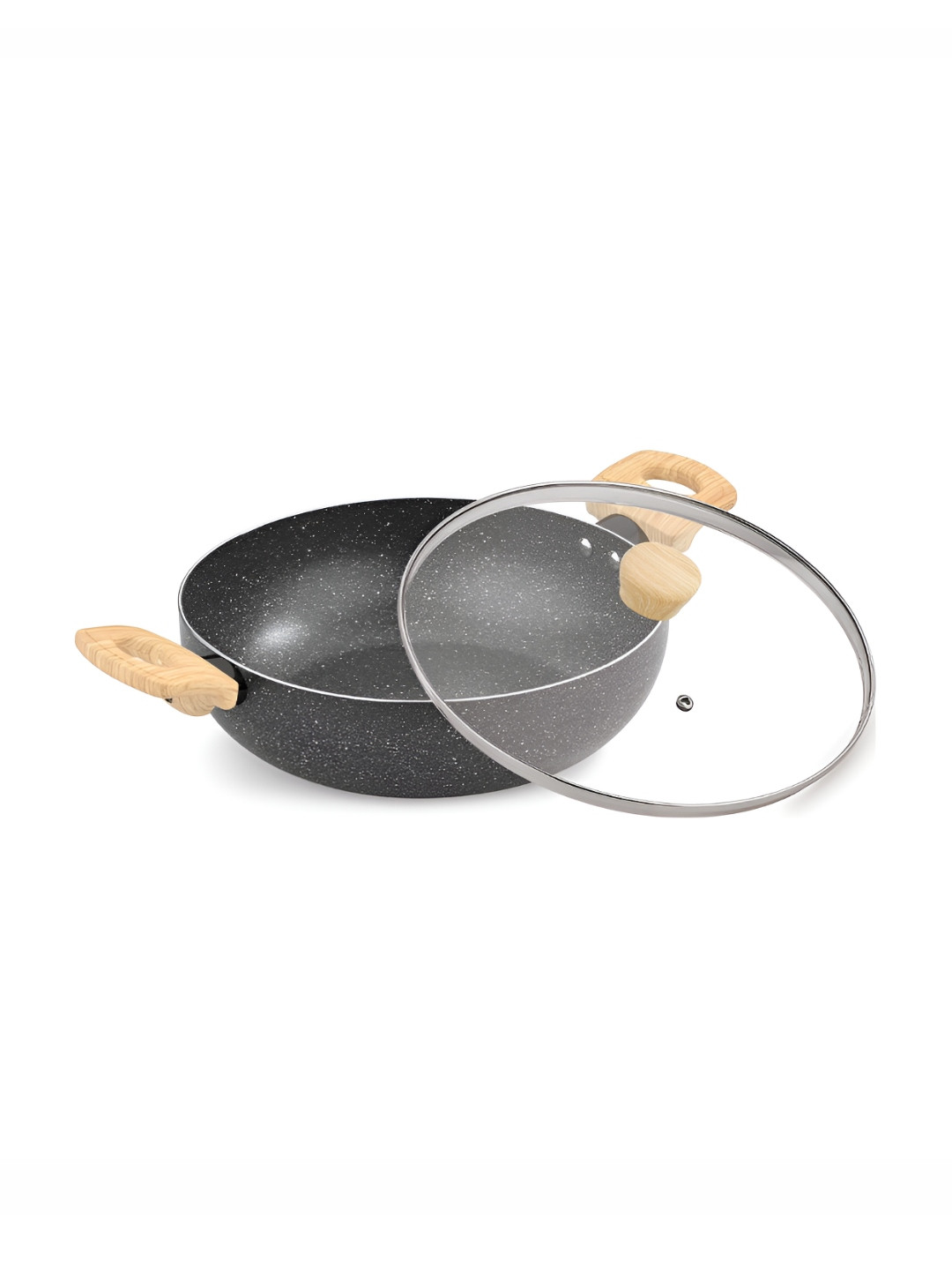 BERGNER Earth Black Transparent Induction Bottom Non stick Kadhai with Glass Lid 3.6l
