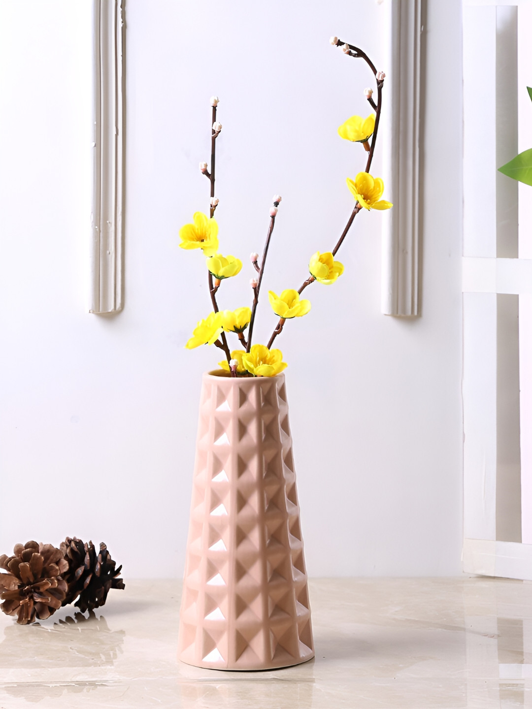 Aura Pink Waffle Design Ceramic Vase