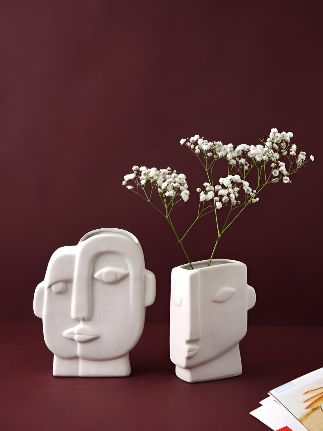 Aura White 2 Pieces Face Like Ceramic Vases