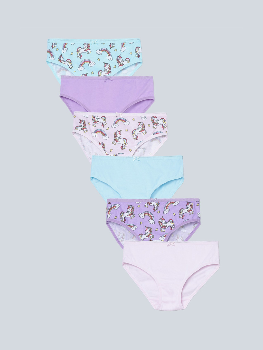 Charm n Cherish Girls Pack Of 6 Unicorn Printed Mid-Rise Pure Cotton Basic Briefs