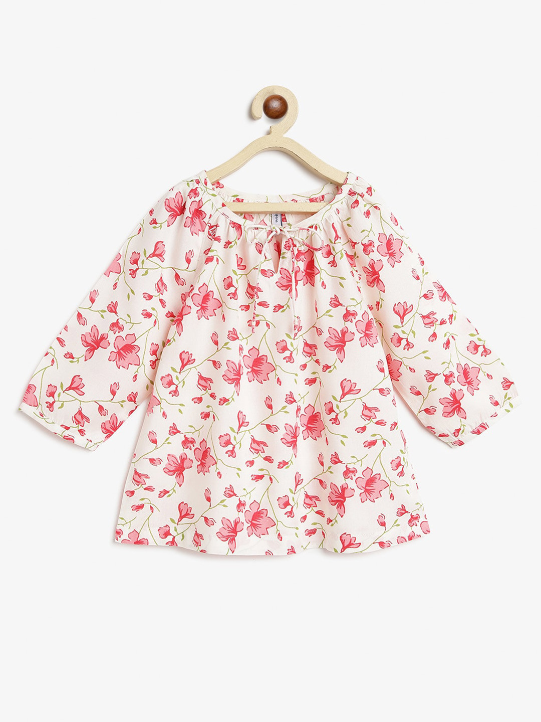 Campana Girls Floral Printed Tie-Up Neck Raglan Sleeves A-Line Top