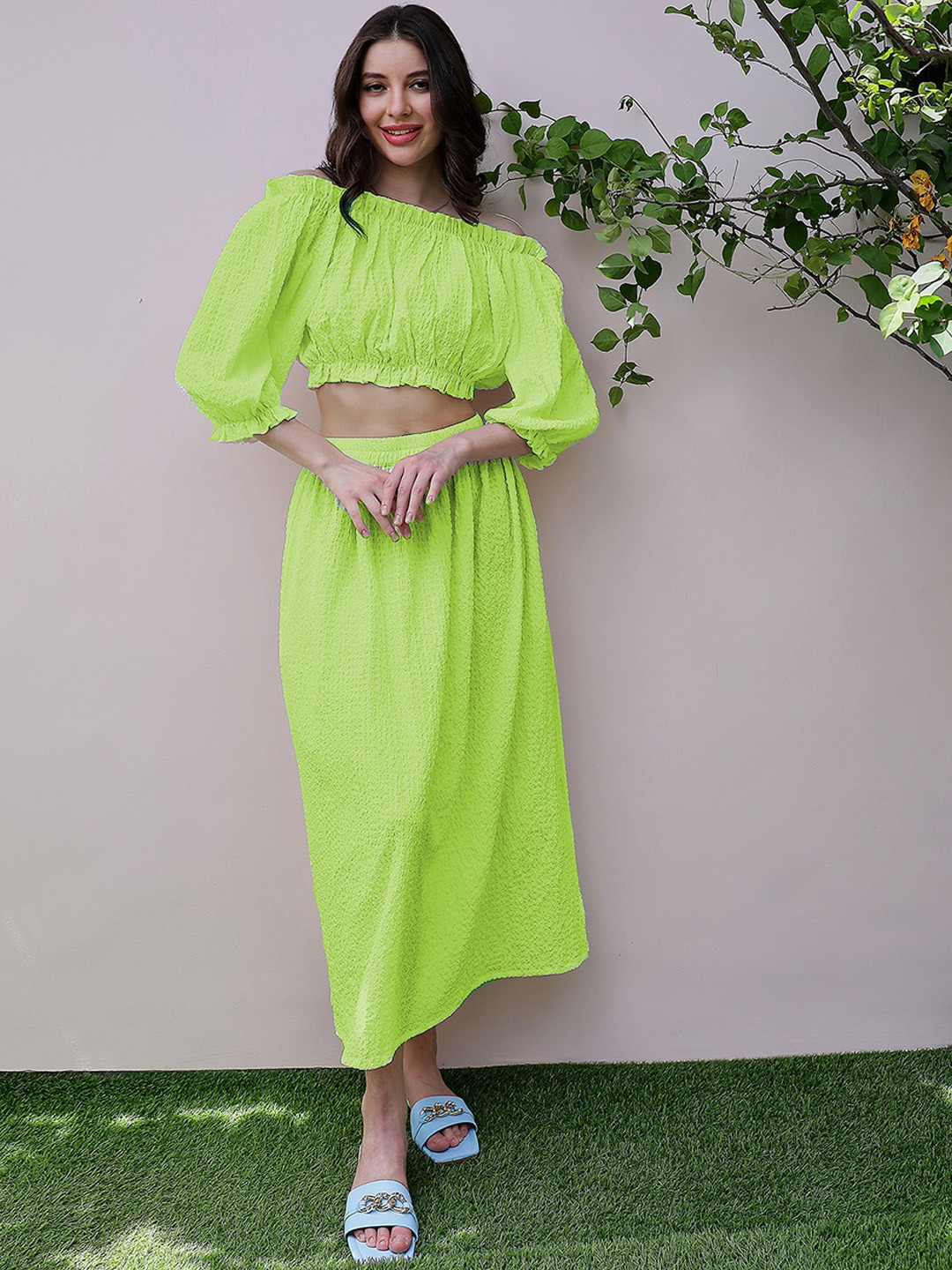 Athena Off Shoulder Crop Top And Skirt