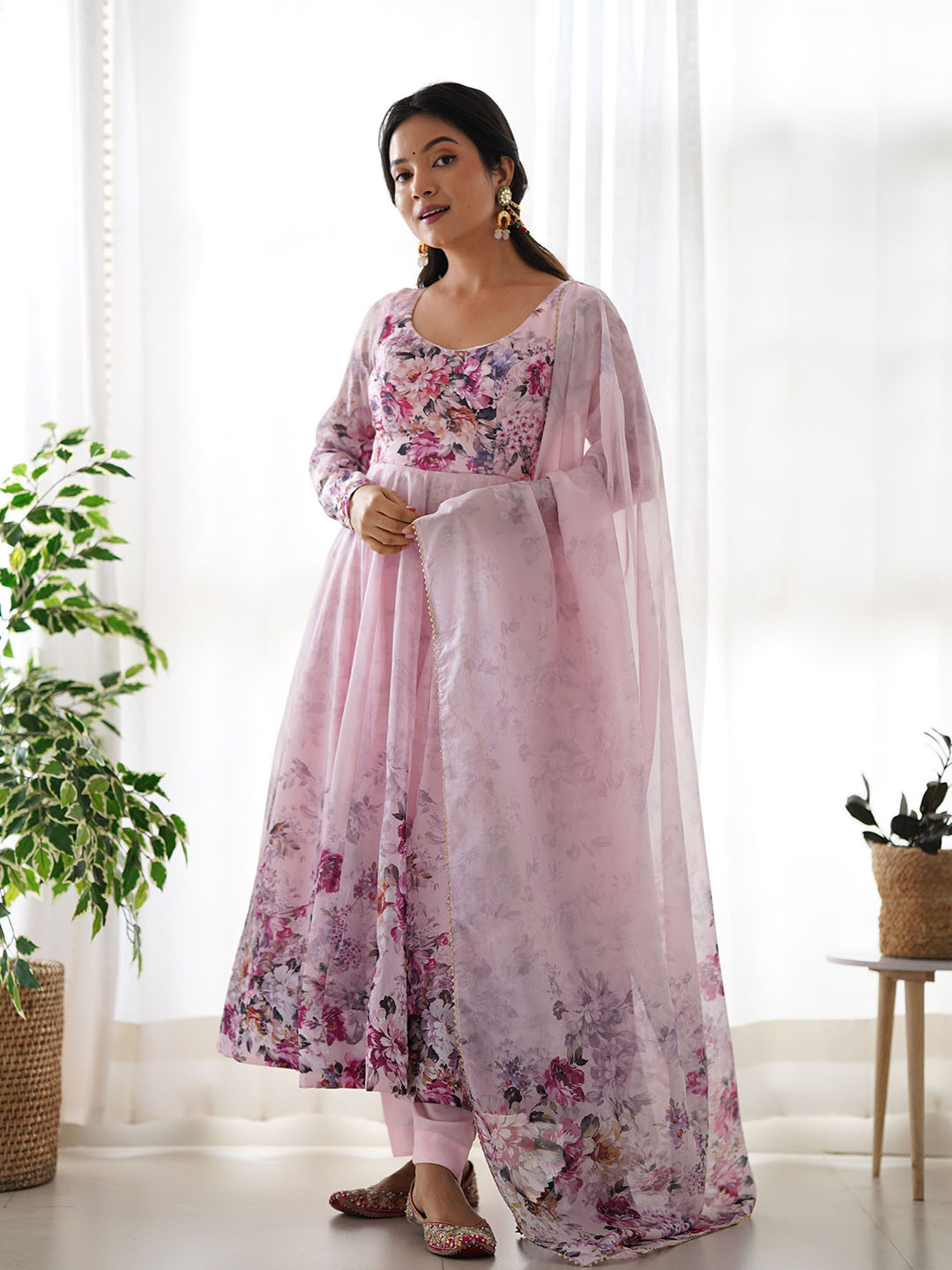 LABELKBBRAND Floral Printed Regular Anarkali Kurta with Trousers & Dupatta