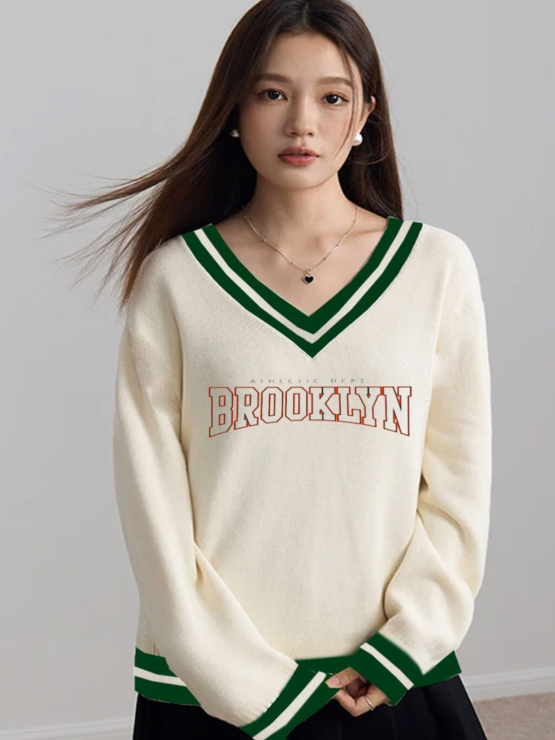 CLAFOUTIS Typography Print V-Neck Drop Shoulder Sleeves Oversized T-shirt With Mask