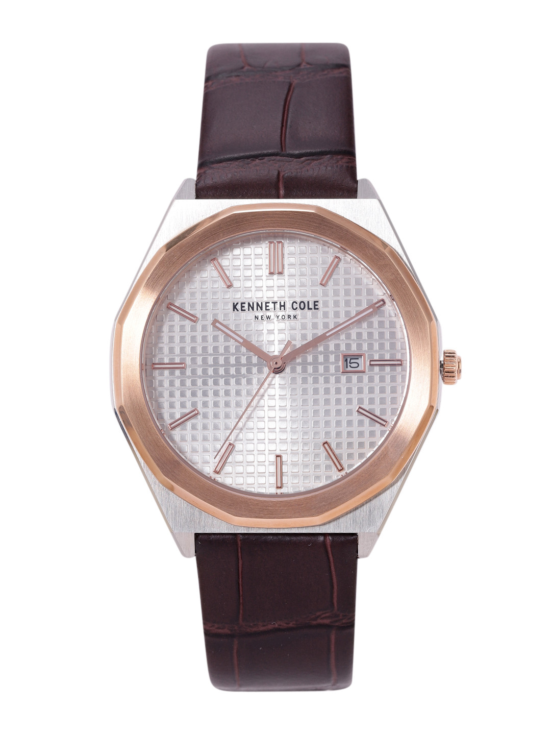 Kenneth Cole Men Textured Leather Analogue Watch KCWGB2234210MN-silver