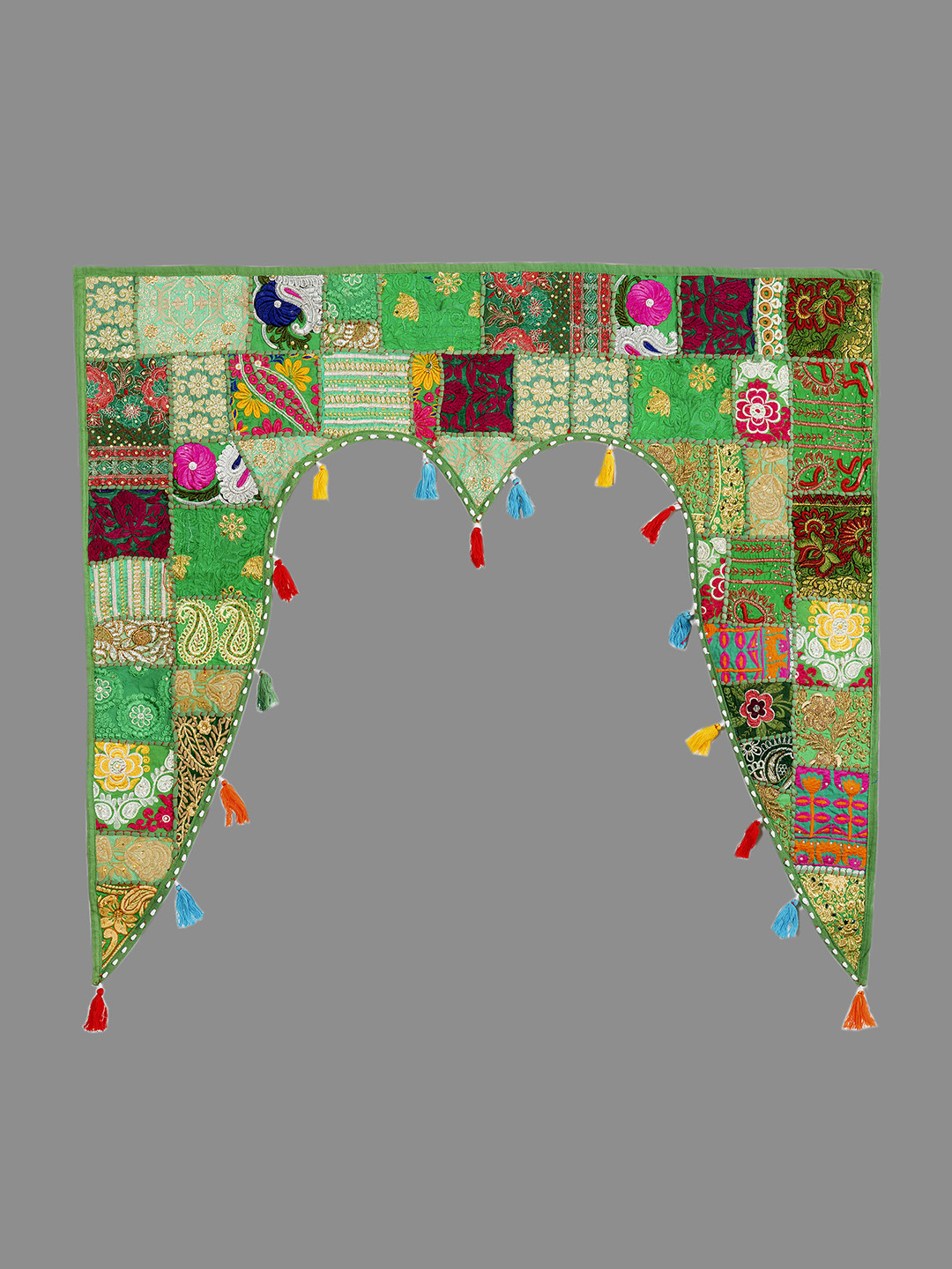 HANDICRAFT PALACE Green & Red Patchwork Embroidered Hanging Festive Decor