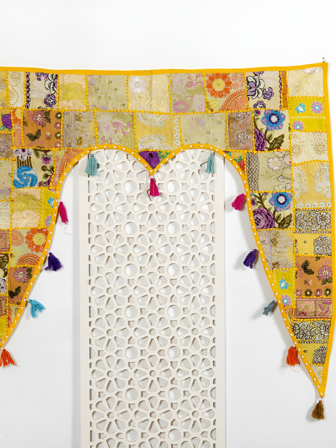 HANDICRAFT PALACE Yellow Patchwork Embroidered Hanging Toran