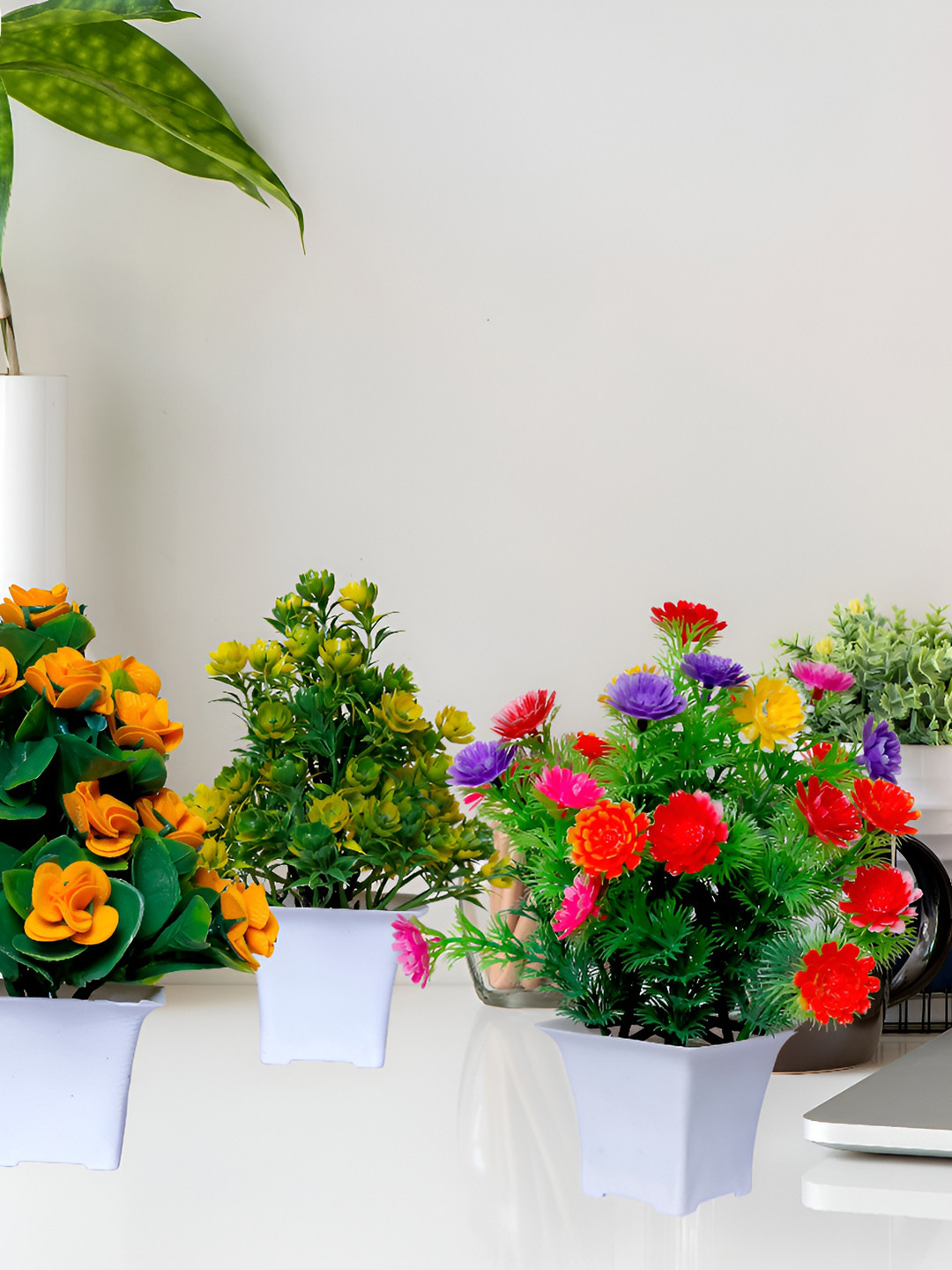 GW CREATIONS Green and Pink 3 Pieces Berry Artificial Flower With Pot